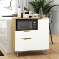 HOMCOM Meuble de rangement cuisine pour micro-ondes, 1 tiroir, 2 placards une étagère, 90 x 40 x 98,5 cm, bois et blanc(m-10)