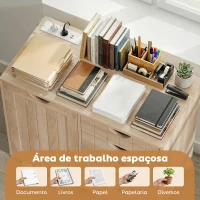 HOMCOM Móvel para Impressora com Estação de Carregamento e Rodas 5 Gavetas Portas USB Prateleira Ajustável Natural(m-5)