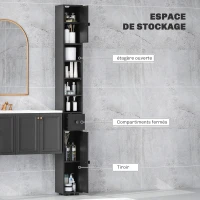 kleankin Colonne de rangement armoire haute pour salle de bain 1 tiroir 4 étagères réglables et 2 placards 20 x 20 x 180 cm noir(m-4)