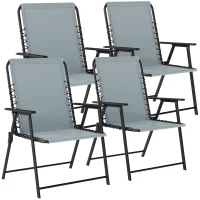 Outsunny Folding Garden Chairs Set of 4, Outdoor Dining Chairs with Wide Texteline Seat, High Back and Armrests, Light Grey(m-1)