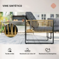 Outsunny Conjunto de Jardim Exterior de Vime Sintético com 2 Poltronas 1 Sofá de 2 Lugares 1 Mesa de Centro e Almofadas Cinzento(m-4)