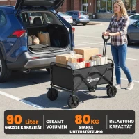Outsunny Bollerwagen Faltbarer Handwagen Gartenwagen Transportwagen mit Griff Verstellbarer Griffhöhe Getränkehalter Schwarz(m-4)