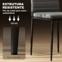 HOMCOM Conjunto de 6 Cadeiras de Sala de Jantar Estofadas em Linho e Pés de Metal para Cozinha Carga Máxima 120kg 41x50x97 cm Cinza(m-4)