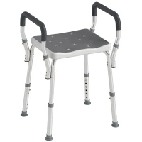 HOMCOM Taburete de ducha con Altura Ajustable para Personas Mayores o con Movilidad Reducida 52x45x69 cm Asiento Blanco y Gris(m-10)