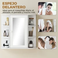 HOMCOM Armario de Baño con Espejo, Armario de Pared con Puerta, Estantes Abiertos, Mueble de Baño Colgar para Cocina, Salón, 66x17x63 cm, Blanco(m-5)
