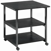 HOMCOM Carrello Porta Stampante a 3 Ripiani con 4 Ruote, Legno e Acciaio, 50x50x52.5cm, Nero(m-1)