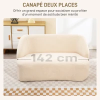 HOMCOM Canapé 2 places canapé en tissu bouclette 142 cm avec dossier et assise incurvés, aucun assemblage requis, beige(m-4)