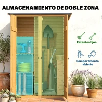 Outsunny Caseta de Jardín de Madera 115x53x156 cm Armario para Herramientas con Puertas Dobles y Estantes Techo Inclinado Marrón(m-4)