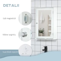 kleankin Dulap de Baie cu Oglindă – Dulap cu Oglindă – Dulap pentru WC – 1 Ușă, 2 Rafturi – MDF Alb și Sticlă(m-6)
