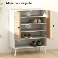 HOMCOM Sapateira com Desenho em Espiga Prateleiras Ajustáveis Compartimento Aberto para 15 Pares de Sapatos 75x35x97 cm Branco e Madeira(m-6)