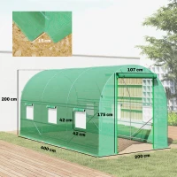 Outsunny Serre tunnel de jardin 8 m², serre de jardin tunnel avec porte et 6 fenêtres, bâche PE 140 g/m² 400 x 200 x 200 cm vert(m-3)