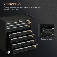 DURHAND Carrinho de Ferramentas com 7 Gavetas Rodas Trava Armário de Armazenamento para Oficina de Garagem e Chapa de Aço 69x33x75 cm Preto(m-4)