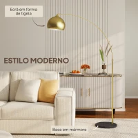 HOMCOM Candeeiro de Pé em Forma de Arco com Altura e Comprimento Ajustáveis com Interruptor de Pé 110-115x30x170-180 cm Dourado e Preto(m-4)