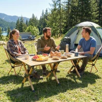 Outsunny Table de camping 117 x 60 cm Aluminium Table pliante avec plateau enroulable effet bois Sac de transport étanche(m-2)