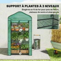 Outsunny Serre de jardin avec étagères 3 niveaux, serre de balcon, bâche renforcée PE, châssis en acier, 59 x 39 x 127 cm, vert(m-5)