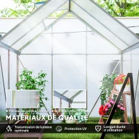 Outsunny Serre de jardin en aluminium polycarbonate avec fondation, serre avec fenêtre réglable porte coulissante 192,5x131x200cm(m-4)