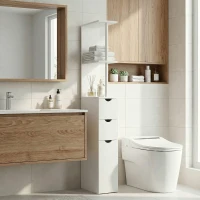 HOMCOM Meuble colonne salle de bain armoire de salle de bain avec tiroirs étagères ouvertes placard 15 x 33 x 136,8 cm blanc(m-10)