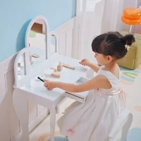 HOMCOM Kids Dressing Table Set, with Mirror and Drawer - White(m-7)