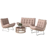 Outsunny Set de muebles de jardín 4 piezas Poliratán Lounge con sofá 2 plazas, 2 sillones, mesa de cristal, asiento ancho y profundo, cojines gruesos(m-7)