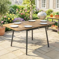 Outsunny Table de jardin 140 x 80 cm pour 6 personnes résistante à la rouille Table à manger d'extérieur avec plateau en WPC Pieds réglables, Teck(m-4)