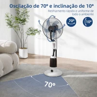 HOMCOM Ventoinha de Pé com Nebulizador Oscilante 3 Velocidades e 5 Lâminas Potência 90W Depósito 2,8L  Ø44,5x120cm Preto(m-6)