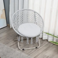 Outsunny Loveuse fauteuil rond de jardin fauteuil lune papasan pliable grand confort macramé coton polyester gris(m-10)