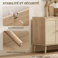 HOMCOM Buffet salon meuble de rangement placards à portes en cannage et étagère réglable 140 x 40 x 75 cm effet bois naturel(m-6)