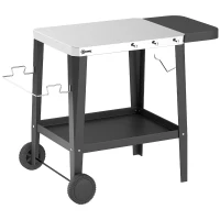 Outsunny Küchenwagen mit Rollen Servierwagen mit Haken Papierrollenhalter Müllsackständer Edelstahl 115 x 67,5 x 80,5 cm Schwarz(m-1)