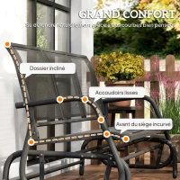 Outsunny Banc à Bascule de Jardin 3 Places Design Contemporain Grand Confort accoudoirs Assise et Dossier Ergonomique Acier textilène Noir(m-8)