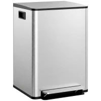 HOMCOM Poubelle de cuisine 2 compartiments de 2 x 30L, avec pédale, en acier inoxydable, couvercle à fermeture douce(m-11)