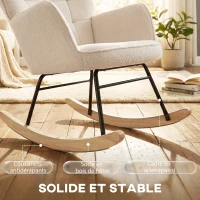 HOMCOM Fauteuil à bascule rocking chair revêtement effet laine bouclée, structure en acier 71 x 98 x 101 cm beige(m-8)