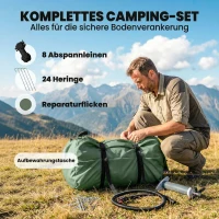 Outsunny Aufblasbares Zelt 8-10 Personen Schneller Aufbau 4-Jahreszeiten Wasserdicht Kratzfest Zelt mit Kaminöffnung Dachfenster(m-9)