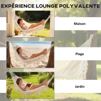 Outsunny Hamac Exterieur Bohème, Hamac de jardin Suspendu avec Frange et Sac de Transport extra large 288 x 150 cm, Beige(m-6)