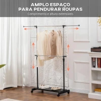 HOMCOM Charriot com Rodas com Barra de Aço Inoxidável e Prateleira para Sapatos Altura Ajustável 94-159x42x93-168 cm Preto(m-4)