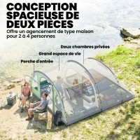 Outsunny Tente de camping pour 4 personnes, tente tunnel familiale légère ventilée étanche 3 000 mm montage facile, vert(m-4)