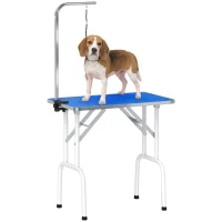 PawHut 32" Foldable Dog Grooming Table Pet Drying Beauty Table Adjustable Fixed Arm Rubber Top, Blue(m-10)