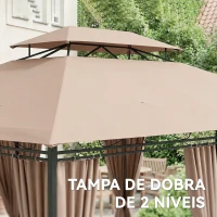 Outsunny Pérgola para Jardim 3x4 m Pérgola de Exterior com Telhado Duplo 6 Paredes Laterais Estrutura Metálica Caqui(m-4)