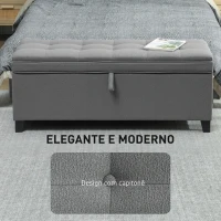 HOMCOM Banco de Armazenamento com 2 Dobradiças de Segurança Tampa Rebatível para Quarto Sala de Estar 120x40x48 cm Cinza Escuro(m-6)