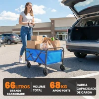 Outsunny Carrinho de Jardim Dobrável com Rodas Punho Ajustável Carga 68 kg para Camping Compras 81x45x89 cm Azul(m-6)