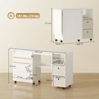 HOMCOM Mesa de Costura Dobrável com 6 Rodas Móvel para Máquina de Costura com 18 Pinos para Linhas 2 Gavetas 146,4x40x77,5 cm Branco(m-3)