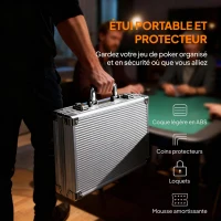 SPORTNOW Mallette de poker coffret de poker complet 400 jetons, boîtier en ABS, cartes à jouer, dés, dealer, tapis, clés(m-6)