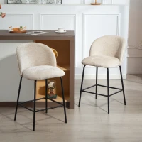 HOMCOM Lot de 2 tabourets de bar, chaises de bar avec repose-pieds et dossier, tissu en chenille, hauteur d'assise 68 cm, beige(m-10)