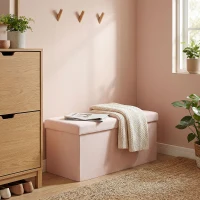 HOMCOM Puff de Arrumação Banco Dobrável 84 L 76x38x38 cm Estofado em Linho Sintético, Baú de Arrumação Rosa(m-7)