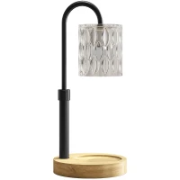 HOMCOM Candeeiro de Mesa Candeeiro Aquecedor de Vela com Base de Madeira Ecrã de Vidro Ø15x32,5 cm Multicor(m-1)