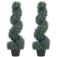 HOMCOM Artificial Lavender Topiary Tree Set of 2, UV Resistant Fake Plants in Pot for Indoor Outdoor Decor, 90 cm, Purple(m-10)