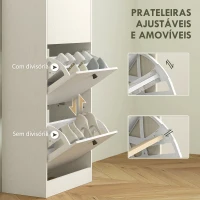 HOMCOM Sapateira Estreita com 3 Portas Sapateira para Entrada com Prateleiras Ajustáveis para 12 Pares de Sapatos 47x28x115 cm Branco(m-5)
