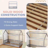 HOMCOM House-Shaped Kids Bed Frame with Guard Rails, Solid Pine Wood Single Bed Frame for Kids Boys and Girls, Grey(m-7)