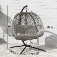 Outsunny Hangstoel met Frame voor 2 Personen, Opvouwbare Hangmand met Dikke Kussens, Bekerhouders en Veiligheidsriem(m-3)