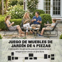 Outsunny Conjunto Jardín Exterior de 4 Piezas con Sofá de 2 Plazas 2 Sillones Mesa de Vidrio Templado Tela Textilene Gris Oscuro(m-4)