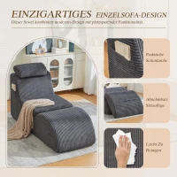 Moderner Freizeit-Sessel mit ergonomischer Rückenlehne, abnehmbarem Sitzkissen und Seitentasche, 160 x 66 x 90 cm, Dunkelgrau(m-8)